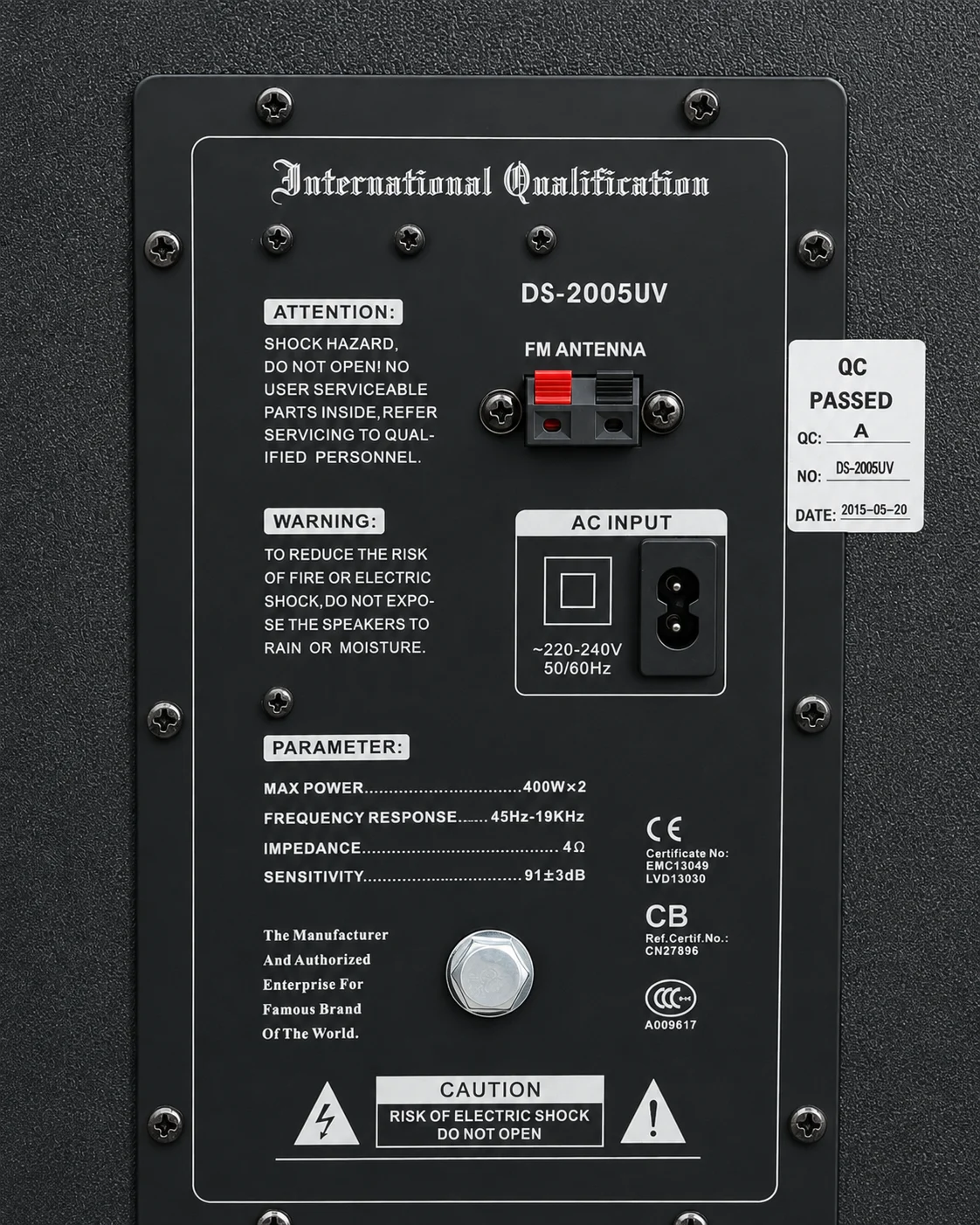ETIQUETA Parlante Activo Vlliodor DS-2005UV, 800W, EQ, Entradas Mic/Guitarra — imagen 3 de 6
